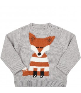 Gray sweater for baby boy with fox