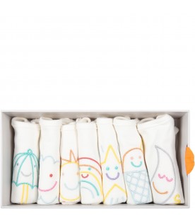 Set bianco per neonati con disegni colorati