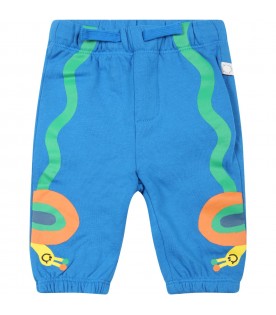 Pantaloni celesti da tuta per neonato con lumache