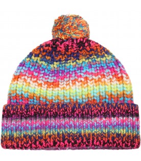 Multicolor hat for girl with pompom