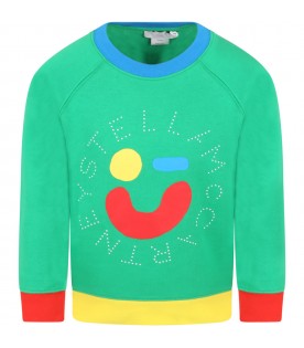 Green sweatshirt for kids with smiley face and logo