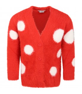 Red cardigan for girl with white polka dots