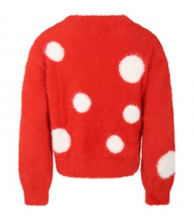 Red sweater for girl with white polka dots