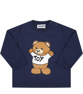 T-shirt blu per neonati con teddy bear