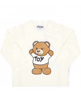 T-shirt avorio per neonati con teddy bear