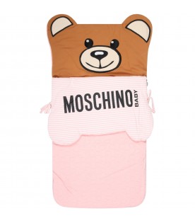 Pink sleeping bag for baby girl with logo