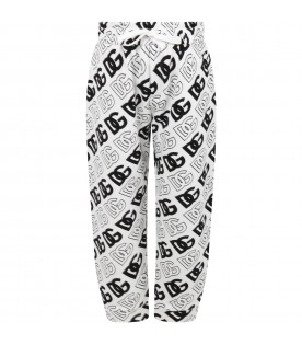 White sweatpants for boy with black logo