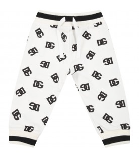 White sweatpants for baby boy with black logo