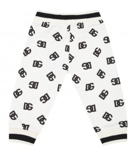 White sweatpants for baby boy with black logo