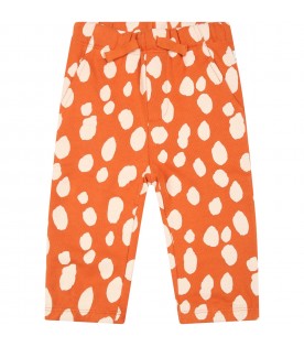 Orange sweatpants for babykids with animalier print