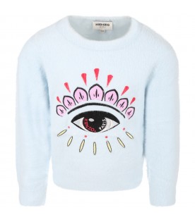 Light blue sweater for girl with iconic eye