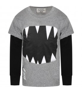 Gray T-shirt for kids with wide open mouth