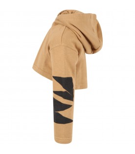 Beige sweatshirt for girl with patch logo