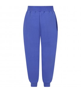 Blue sweatpants for kids with black logo