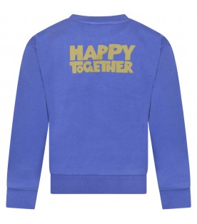 Blue sweatshirt for boy with aubergines and yellow writing