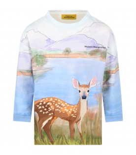 Multicolor T-shirt for kids with fawn and black logo