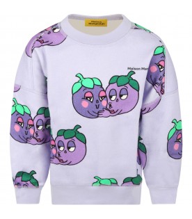 Purple sweatshirt for girl with aubergines and black logo