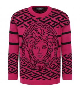 Fuchsia sweater for girl with Medusa