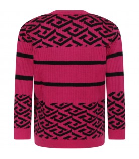 Fuchsia sweater for girl with Medusa