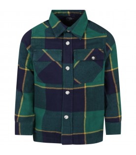 Green shirt for boy with patch logo