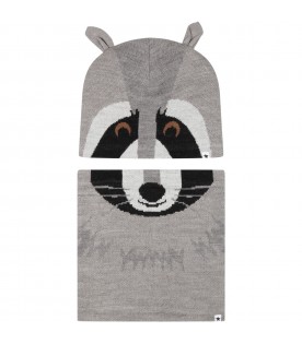 Gray set for kids with raccoon
