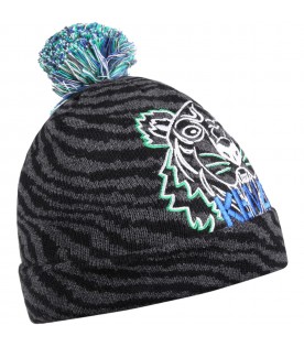 Grey hat for boy with tiger