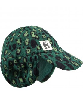 Green hat for kids with animal print