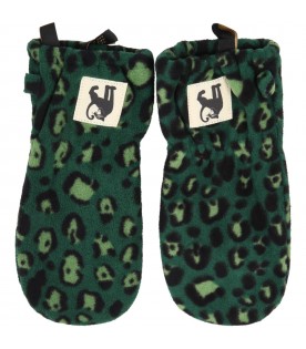 Green gloves for kids with animalier print
