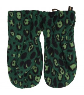 Green gloves for kids with animalier print