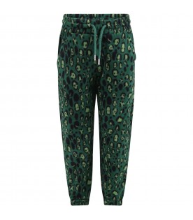 Green sweatpants for kids with animal print