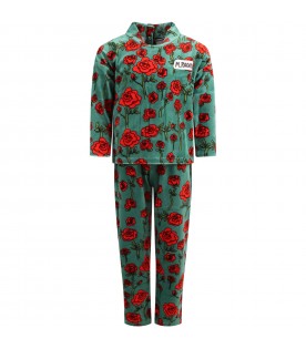 Green sweatpants for girl with red roses