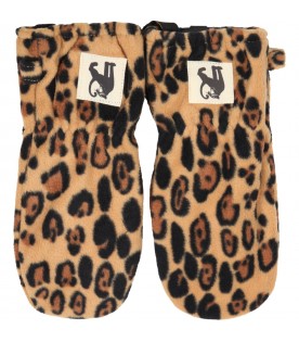 Beige gloves for kids with animal print