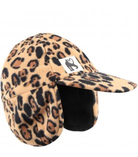 Beige hat for kids with animal print