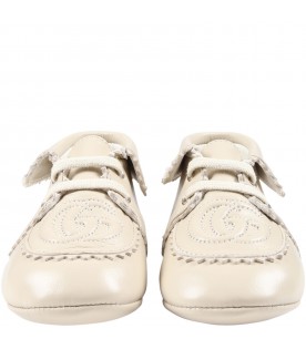 Ivory loafers for baby boy with iconic double G