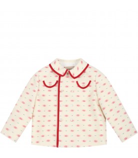 Ivory jacket for baby boy with iconic red double G