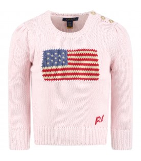 Pink girl sweater with flag