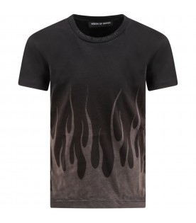 Black t-shirt for boy with flames