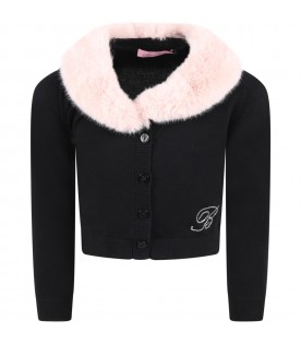 Black cardigan for girl with logo