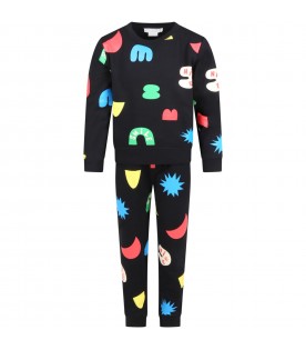 Black tracksuit for boy with prints