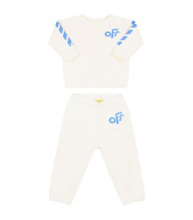 Ivory tracksuit for baby boy with logo