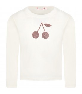 Ivory T-shirt for girl with iconic cherries