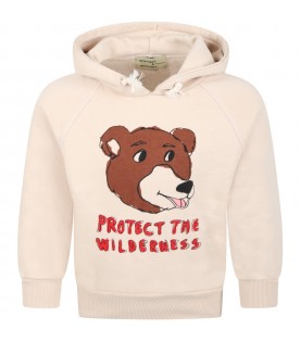 Beige sweatshirt for kids with bear and writing