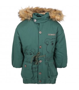 Green jacket for kids with bear and writing