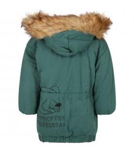 Green jacket for kids with bear and writing