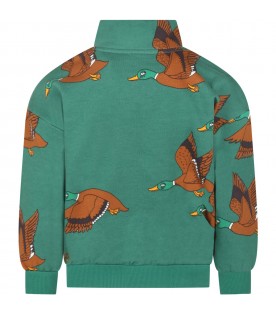 Green sweater for kids with ducks