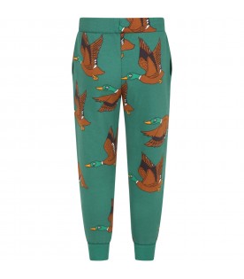 Green sweatpant for kids with ducks