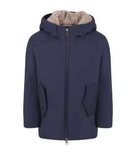 Blue parka for boy with patch