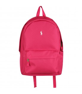Fuchsia backpack for girl with iconic pony logo