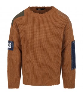 Brown sweater for boy with patches