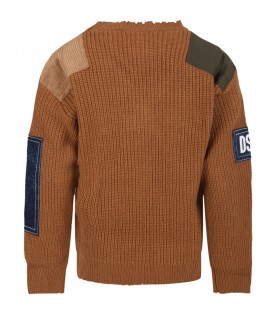 Brown sweater for boy with patches